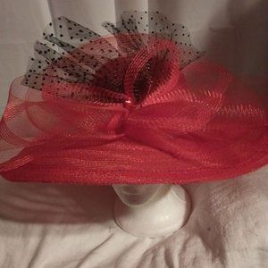 SUMMER CLEARANCE -- WIDE  BRIM RED TOPPER  HAT FOR CHURCH AND  SPECIAL EVENTS
